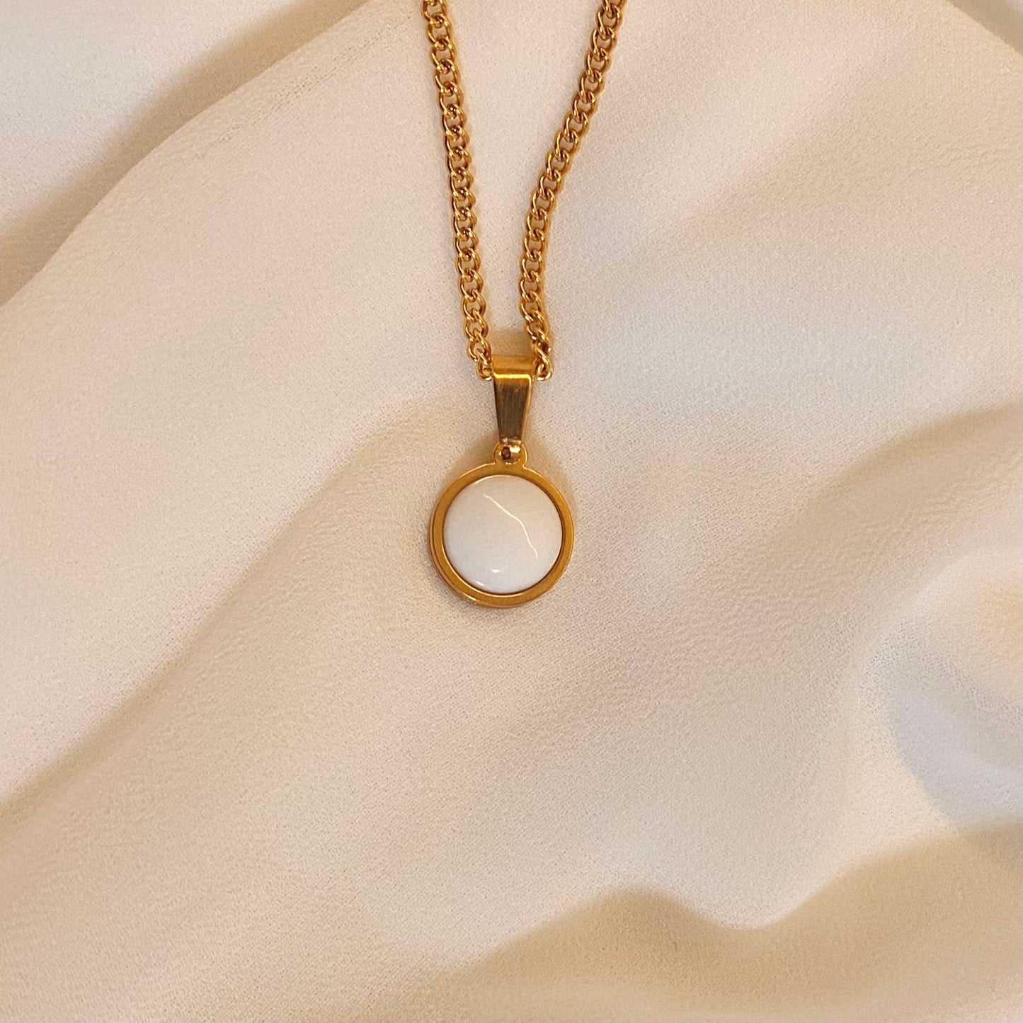 Nadir Necklace | White Jade | Stainless Steel