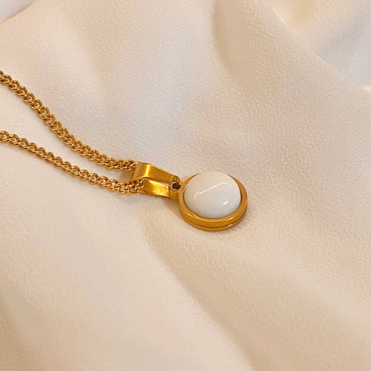 Nadir Necklace | White Jade | Stainless Steel
